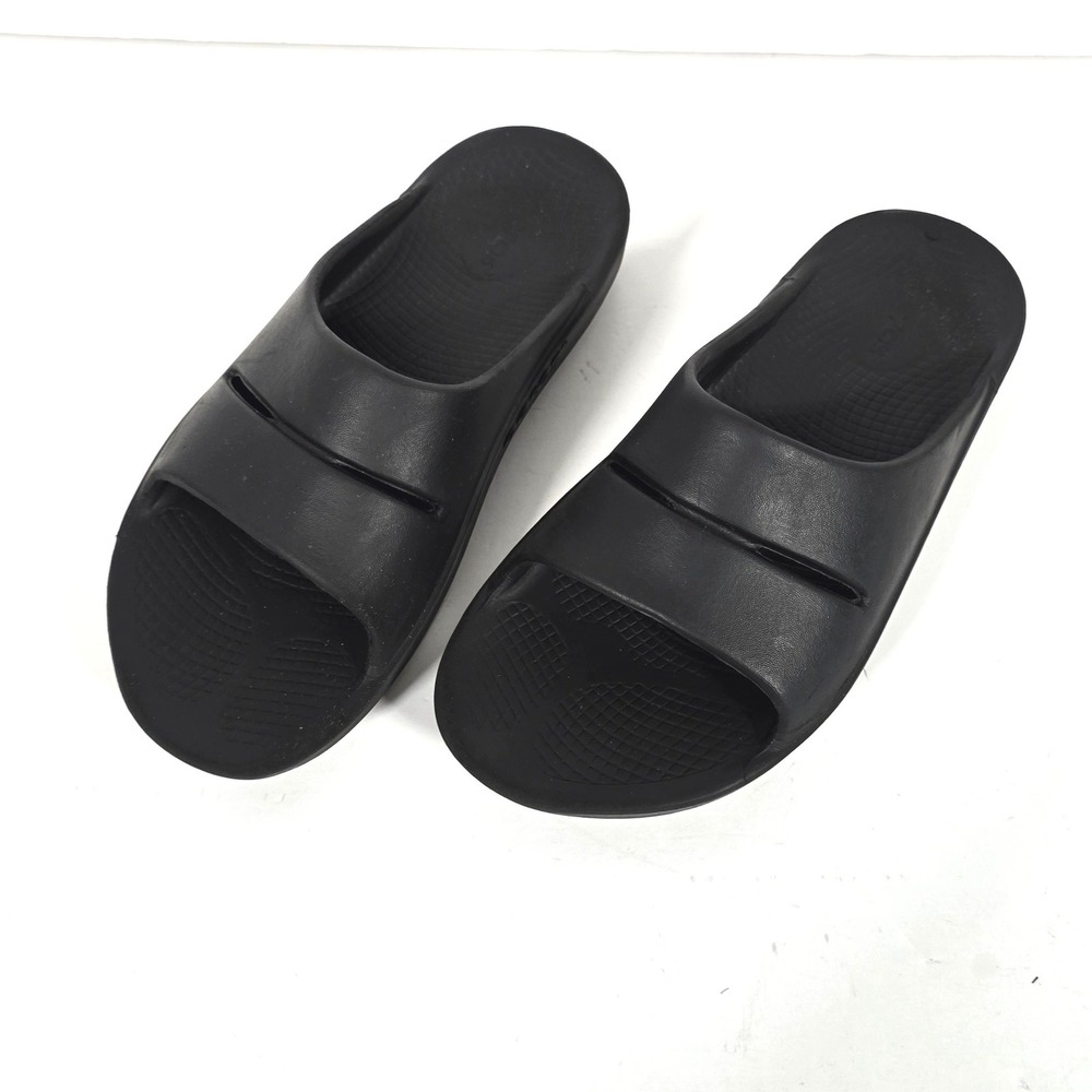 OOFOS OOahh Recovery Slides M7/W9 Black Comfort Sandals Supportive Slip On
